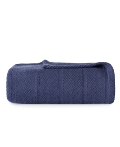 Eddie Bauer Herringbone Cotton Reversible Blanket, Full/queen In Navy