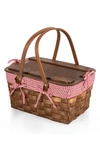 Picnic Time Kansas Handwoven Wooden Picnic Basket In Red & White Gingham