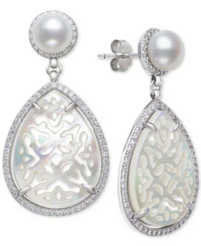 Belle De Mer Cultured Freshwater Pearl (6mm) & Mother-of-pearl Drop Earrings In Sterling Silver