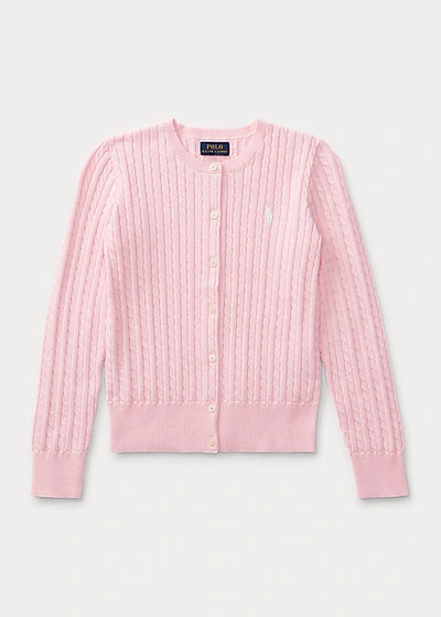 Polo Ralph Lauren Kids' Mini-cable Cotton Cardigan In Pink