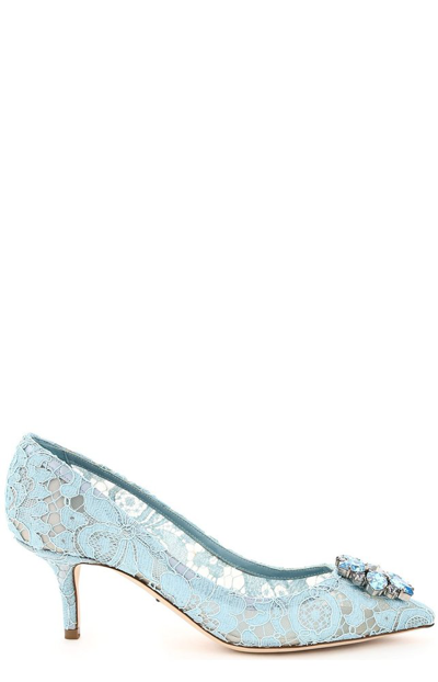 Dolce & Gabbana Court Shoe In Taormina Lace With Crystals In Aquamarine