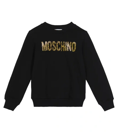 Moschino Kids' Logo Cotton Jersey Sweatshirt In Nero Black