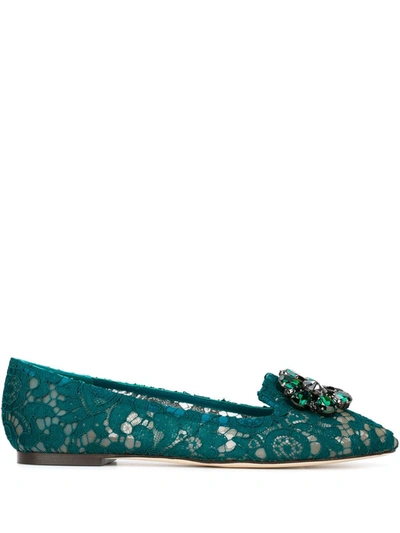 Dolce & Gabbana Slipper In Taormina Lace With Crystals In Green