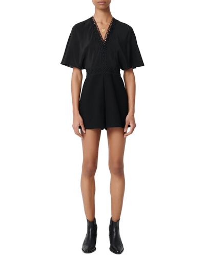 Maje Idelle Lace-trimmed Twill And Silk Crepe De Chine Playsuit In Nocolor