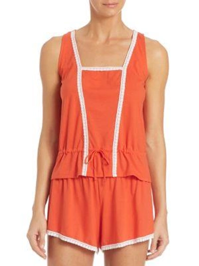 Cosabella Floral Print Pima Cotton Jersey Camisole In Vermilion