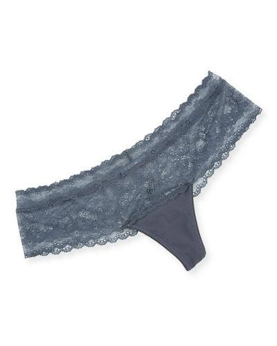 Eberjey Lace Boy-leg Thong In Anthracite
