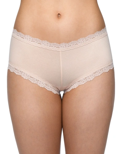 Hanky Panky Organic Cotton Low-rise Lace-trim Boyshort 891281 In Chai