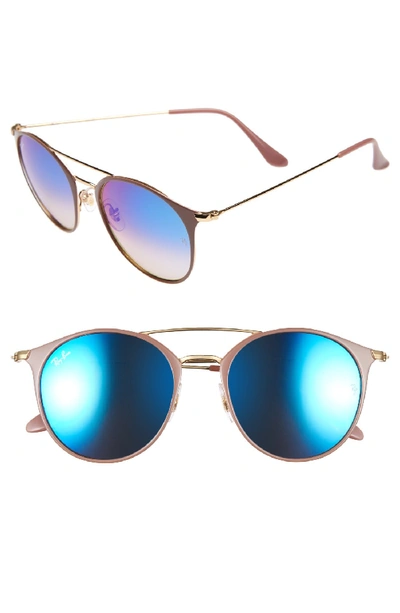 Ray Ban Mirrored Iridescent Round Double-bridge Flash Sunglasses In Gold/ Beige