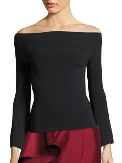 Solace London Fabia Off-the-shoulder Knit Bell-sleeve Top In Black