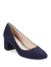 Cole Haan Justine Suede Block Heel Pumps In Marine Blue