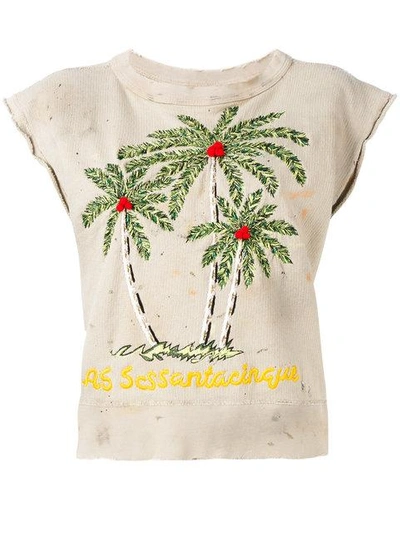 As65 Palm Tree Embroidered Top In Neutrals