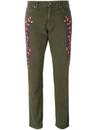Sandrine Rose Embroidered Cropped Jeans - Green
