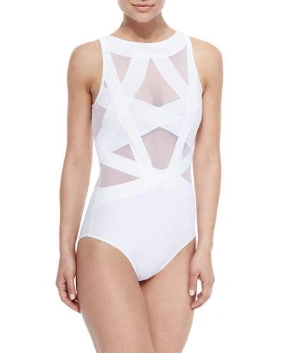 Oye Swimwear Esther Strappy Mesh One-piece Swimsuit In White