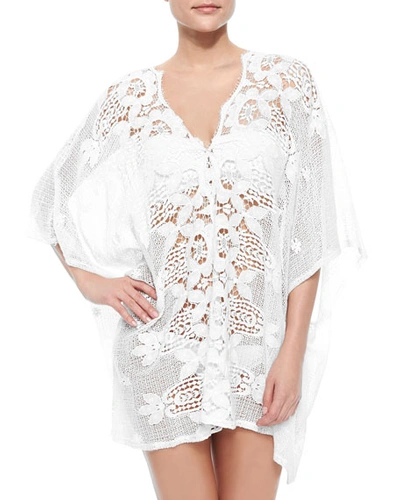 Miguelina Kara Netted/lace Caftan Coverup In Pure White