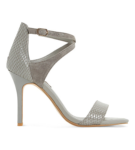 Dune Madeleine Reptile-effect Leather And Suede Heeled Sandals In Grey ...