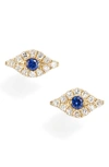 Ef Collection 14k Yellow Gold Mini Diamond & Blue Sapphire Evil Eye Stud Earrings