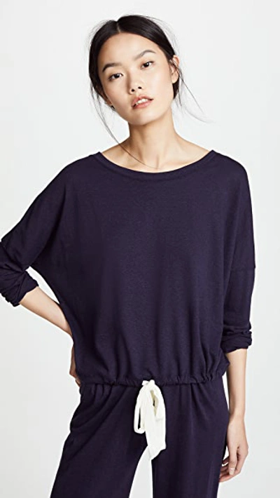 Eberjey Heather Slouchy Drawstring Lounge Tee In Dark Navy