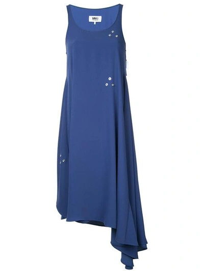 Mm6 Maison Margiela Asymmetric Popper Embellished Dress In Blue