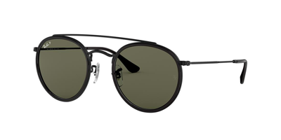 Ray Ban Round Double Bridge Sunglasses Black Frame Green Lenses Polarized 51-22 In Polarized Green Classic G-15