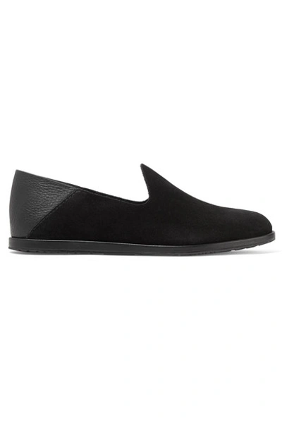 Pedro Garcia Yeira Suede And Leather Collapsible-heel Loafers In Black