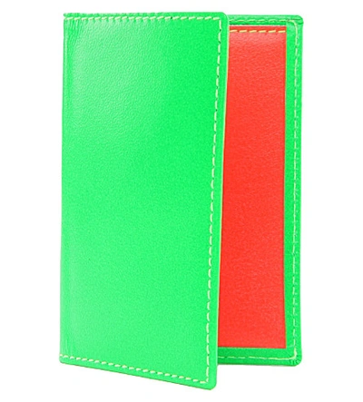 Comme Des Garçons Super Flourescent Leather Card Holder In Green