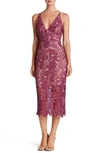 Dress The Population 'marie' Lace Midi Dress In Mulberry