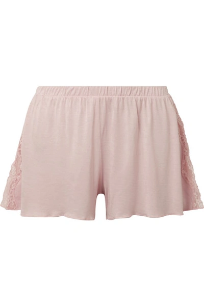 Skin Jessie Lace-trimmed Jersey Pajama Shorts In Soft Pink
