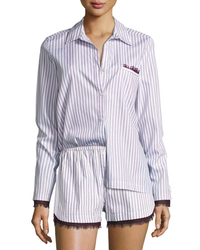 Skin Pima Cotton Long-sleeve Lounge Top, Purple Pattern