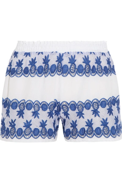 Miguelina Paula Gauze-paneled Broderie Anglaise Cotton-voile Shorts In White