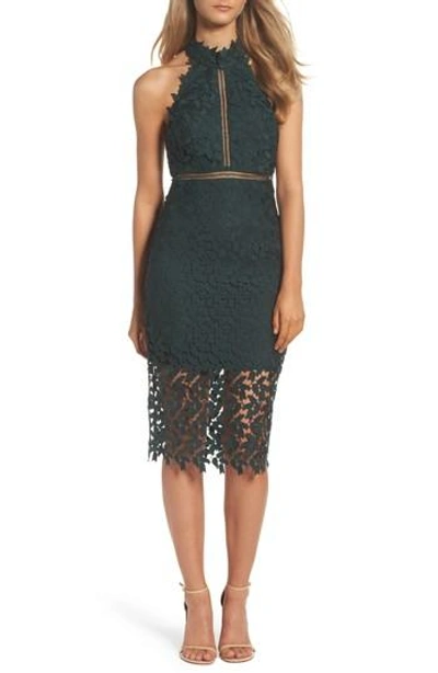 Bardot Gemma Halter Lace Sheath Dress In Forest