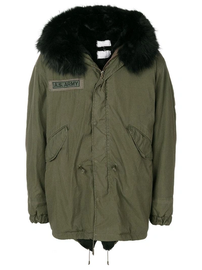 As65 Coat With Fox Fur Collar In Army Greenverde