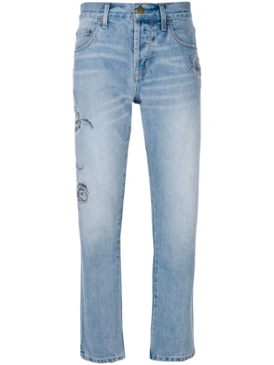 Current Elliott Embroidered Straight-leg Jeans In Blue