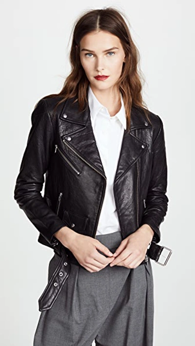 Veda Jayne Classic Leather Jacket In Black