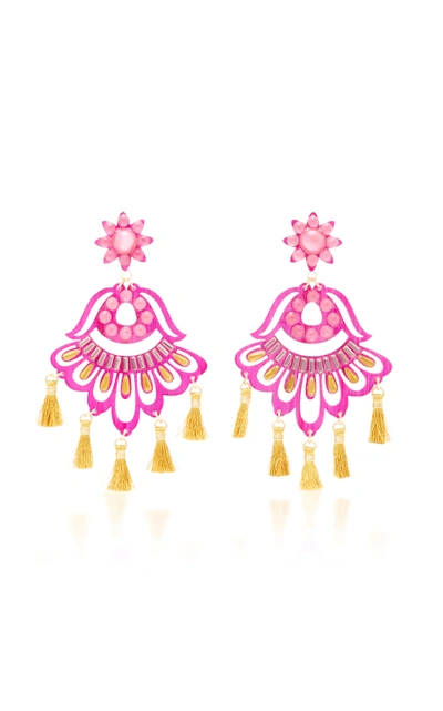 Mercedes Salazar Fiesta Pink And Gold-tone Drop Tassel Earrings
