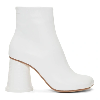 Mm6 Maison Margiela Mm6 Maison Martin Margiela White Cup Heel Ankle Boots In Bianco