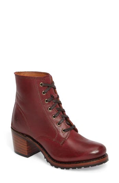 Frye Sabrina Distressed Lace-up Boots In Black Cherry