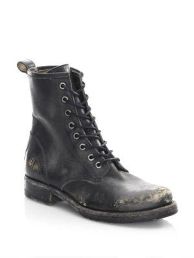 Frye Veronica Distressed Leather Combat Boots In Black