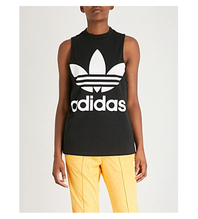 Adidas Originals Ladies Black Trefoil Stretch-cotton Top