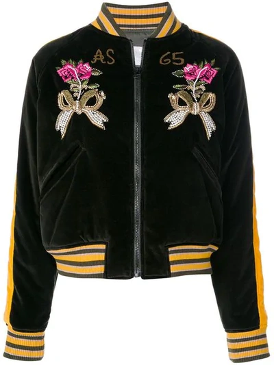 As65 Bomber Jacket With Embroidered Panther And Flowers In Army Green/yellow|verde