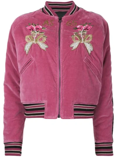 As65 Flower-embroidered Bomber Jacket In Pink