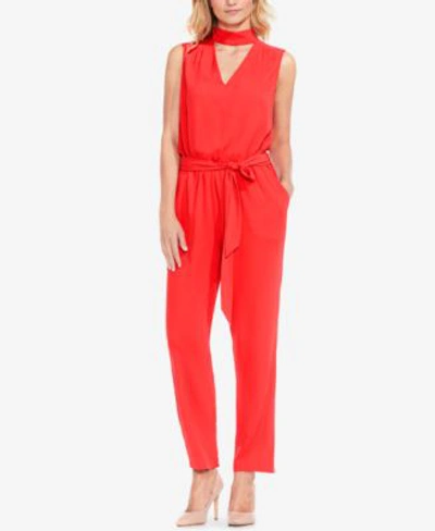 Vince Camuto Tie Front Wide Leg Jumpsuit In Bright Crimson