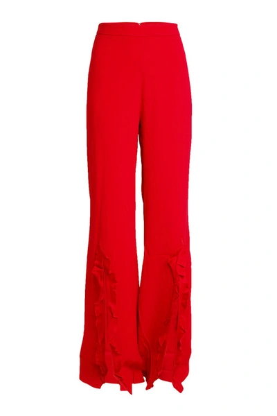 Saloni Crepe Pants With Ruffles In Red