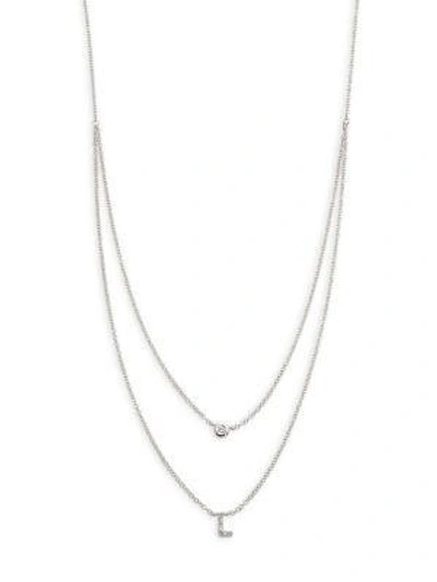 Ef Collection Diamond Bezel & Initial Pendant Necklace In Initial L