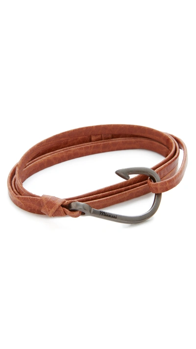 Miansai Silver Hook Leather Bracelet In Brown