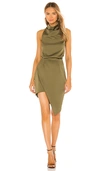 Elliatt Camo Asymmetrical Hem Dress In Khaki