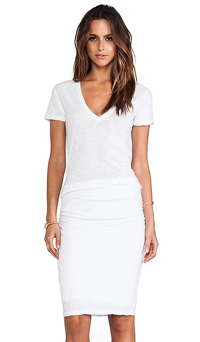 Monrow Shirred Tee Dress In White