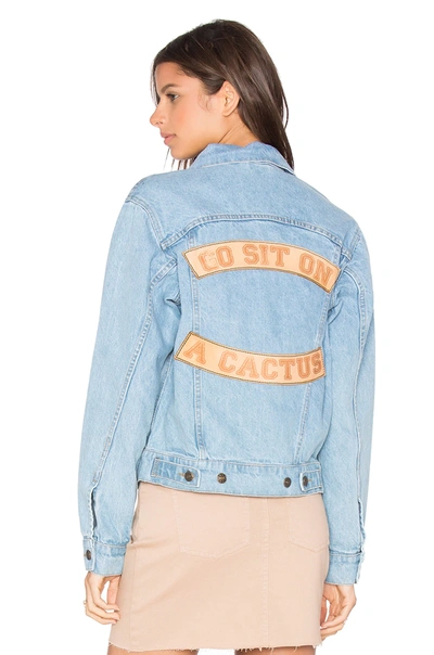 Understated Leather Go Sit On A Cactus Denim Jacket. In Sky Blue