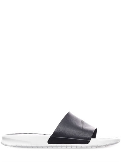 Nike Benassi Lux Slides Leather Sandals, Black | ModeSens