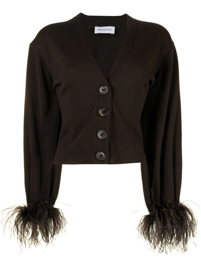 16arlington Kara Feather-trim Cardigan In Brown