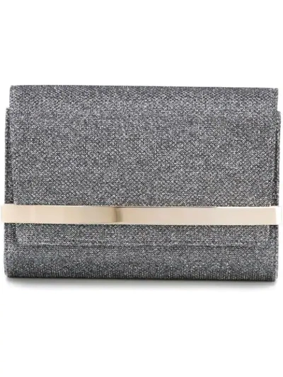 Jimmy Choo Bow Anthracite Lamé Glitter Clutch Bag With Metal Bar